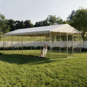 10x20 FT Large Outdoor Dog Kennel with Canopy, Heavy Duty Galvanized Steel Frame, Waterproof Cover, All-Weather Protection, Escape-Proof Lockable Pet