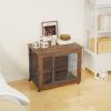 32.5" Dog Crate Furniture With Lockable Wheels Heavy Duty Wooden Dog Kennel With 2 Doors Steel Metal Pet Cage End Table Brown Indoor Dog House For Sma