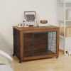 38.6" Dog Crate Furniture With Lockable Wheels Heavy Duty Wooden Dog Kennel With 2 Doors Steel Metal Pet Cage End Table Brown Indoor Dog House For Med