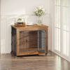 32.5" Dog Crate Furniture With Lockable Wheels Heavy Duty Wooden Dog Kennel With 2 Doors Steel Metal Pet Cage End Table Brown Indoor Dog House For Sma