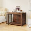 38.6" Dog Crate Furniture With Lockable Wheels Heavy Duty Wooden Dog Kennel With 2 Doors Steel Metal Pet Cage End Table Brown Indoor Dog House For Med