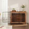 38.6" Dog Crate Furniture With Lockable Wheels Heavy Duty Wooden Dog Kennel With 2 Doors Steel Metal Pet Cage End Table Brown Indoor Dog House For Med