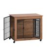 32.5" Dog Crate Furniture With Lockable Wheels Heavy Duty Wooden Dog Kennel With 2 Doors Steel Metal Pet Cage End Table Brown Indoor Dog House For Sma
