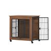 27.2" Dog Crate Furniture With Lockable Wheels Heavy Duty Wooden Dog Kennel With 2 Doors Steel Metal Pet Cage End Table Brown Indoor Dog House For Sma
