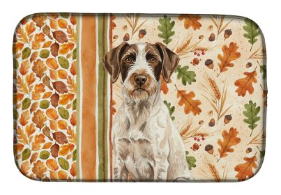 Liver and White German Wirehaired Pointer Heirloom Fall Dish Drying Mat Absorbent Dish Drying Mat Pad for Kitchen Counter Dish Drainer Mat for Co