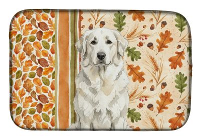 White Great Pyrenees Heirloom Fall Dish Drying Mat Absorbent Dish Drying Mat Pad for Kitchen Counter Dish Drainer Mat for Countertop, 14 x 21"