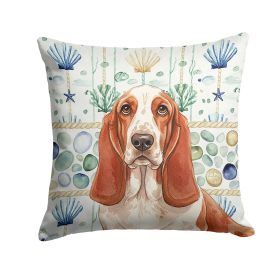 Red and White Basset Hound Coastal Sea Glass Throw Pillow Decorative Indoor Outdoor Accent Cushion for Couch, Bed or Patio, 18Hx18W