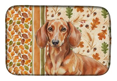 Red Brown Dachshund Heirloom Fall Dish Drying Mat Absorbent Dish Drying Mat Pad for Kitchen Counter Dish Drainer Mat for Countertop, 14 x 21"