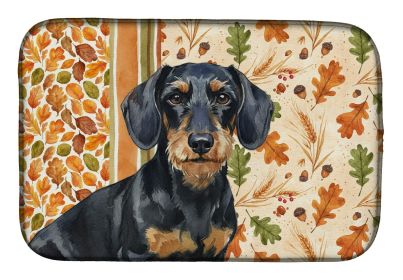 Wirehaired Black and Tan Dachshund Heirloom Fall Dish Drying Mat Absorbent Dish Drying Mat Pad for Kitchen Counter Dish Drainer Mat for Counterto