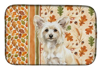 Powderpuff Chinese Crested Heirloom Fall Dish Drying Mat Absorbent Dish Drying Mat Pad for Kitchen Counter Dish Drainer Mat for Countertop, 14 x