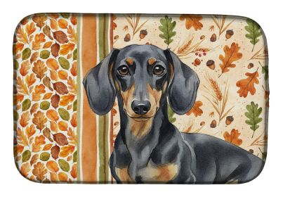 Black and Tan Dachshund Heirloom Fall Dish Drying Mat Absorbent Dish Drying Mat Pad for Kitchen Counter Dish Drainer Mat for Countertop, 14 x 21"