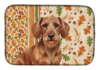 Wirehaired Red Dachshund Heirloom Fall Dish Drying Mat Absorbent Dish Drying Mat Pad for Kitchen Counter Dish Drainer Mat for Countertop, 14 x 21