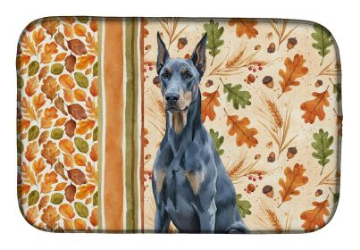 Blue Doberman Pinscher Heirloom Fall Dish Drying Mat Absorbent Dish Drying Mat Pad for Kitchen Counter Dish Drainer Mat for Countertop, 14 x 21"