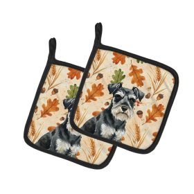 Black & Silver Miniature Schnauzer Heirloom Fall Pair of Pot Holders Pair 7.5x7.5 Quilted Insulated Hot Pads Decorative Kitchen Gift Made in USA