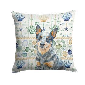 Blue Heeler Australian Cattle Dog Coastal Sea Glass Throw Pillow Decorative Indoor Outdoor Accent Cushion for Couch, Bed or Patio, 18Hx18W
