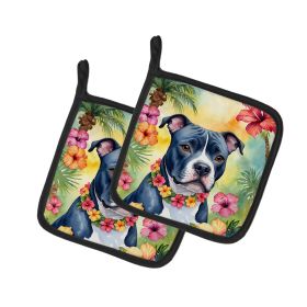 NEW Staffordshire Bull Terrier Luau Pair of Pot Holders Kitchen Heat Resistant Pot Holders Sets Oven Hot Pads for Cooking Baking BBQ, 7 1/2 x 7 1