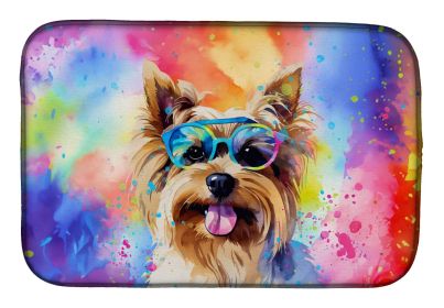 Yorkshire Terrier Hippie Dawg Dish Drying Mat Absorbent Dish Drying Mat Pad for Kitchen Counter Dish Drainer Mat for Countertop, 14 x 21", Multic
