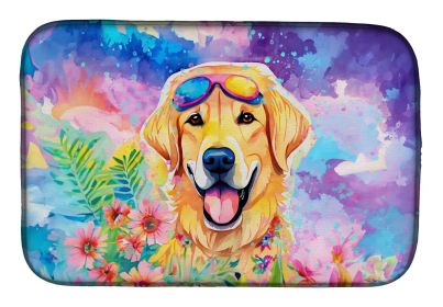 Yellow Labrador Hippie Dawg Dish Drying Mat Absorbent Dish Drying Mat Pad for Kitchen Counter Dish Drainer Mat for Countertop, 14 x 21", Multicol