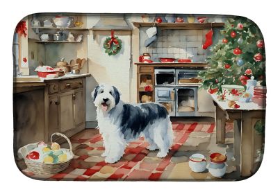 Old English Sheepdog Christmas Cookies Dish Drying Mat Absorbent Dish Drying Mat Pad for Kitchen Counter Dish Drainer Mat for Countertop, 14 x 21