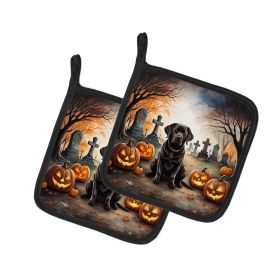 Chocolate Labrador Retriever Spooky Halloween Pair of Pot Holders Kitchen Heat Resistant Pot Holders Sets Oven Hot Pads for Cooking Baking BBQ