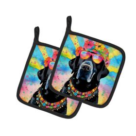Black Labrador Hippie Dawg Pair of Pot Holders Kitchen Heat Resistant Pot Holders Sets Oven Hot Pads for Cooking Baking BBQ, 7 1/2 x 7 1/2