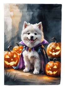 Samoyed Puppy Halloween House Flag Large Porch Sleeve Pole Decorative Outside Yard Banner Artwork Wall Hanging, Polyester, House Size, Multicolor