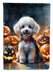 White Poodle Puppy Halloween House Flag Large Porch Sleeve Pole Decorative Outside Yard Banner Artwork Wall Hanging, Polyester, House Size, Multi