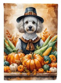 White Poodle Thanksgiving House Flag Large Porch Sleeve Pole Decorative Outside Yard Banner Artwork Wall Hanging, Polyester, House Size, Multicol