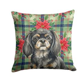 Black and Tan Tibetan Spaniel Christmas PoinsettIas Throw Pillow Decorative Indoor Outdoor Accent Cushion for Couch, Bed or Patio, 14Hx14W