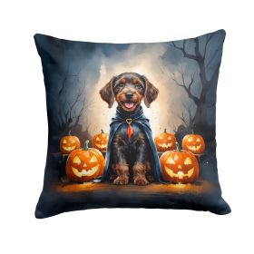 German Wirehaired Pointer Puppy Halloween Throw Pillow Machine Washable, Indoor Outdoor Decorative Pillow for Couch, Bed or Patio, 14Hx14W