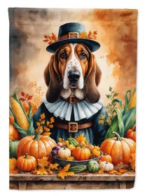 Basset Hound Thanksgiving House Flag Large Porch Sleeve Pole Decorative Outside Yard Banner Artwork Wall Hanging, Polyester, House Size, Multicol