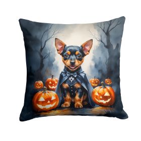 Miniature Pinscher Puppy Halloween Throw Pillow Machine Washable, Indoor Outdoor Decorative Pillow for Couch, Bed or Patio, 18Hx18W