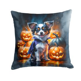 Tricolor Papillon Puppy Halloween Throw Pillow Machine Washable, Indoor Outdoor Decorative Pillow for Couch, Bed or Patio, 14Hx14W