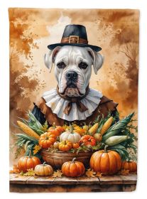 White Boxer Thanksgiving House Flag Large Porch Sleeve Pole Decorative Outside Yard Banner Artwork Wall Hanging, Polyester, House Size, Multicolo
