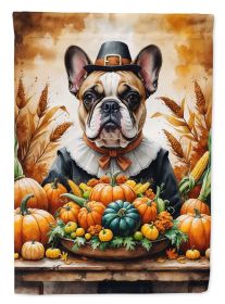 French Bulldog Thanksgiving House Flag Large Porch Sleeve Pole Decorative Outside Yard Banner Artwork Wall Hanging, Polyester, House Size, Multic