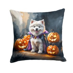 Samoyed Puppy Halloween Throw Pillow Machine Washable, Indoor Outdoor Decorative Pillow for Couch, Bed or Patio, 14Hx14W