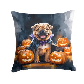 Shar Pei Puppy Halloween Throw Pillow Machine Washable, Indoor Outdoor Decorative Pillow for Couch, Bed or Patio, 14Hx14W