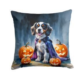 Welsh Springer Spaniel Puppy Halloween Throw Pillow Machine Washable, Indoor Outdoor Decorative Pillow for Couch, Bed or Patio, 14Hx14W