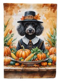 Black Poodle Thanksgiving House Flag Large Porch Sleeve Pole Decorative Outside Yard Banner Artwork Wall Hanging, Polyester, House Size, Multicol
