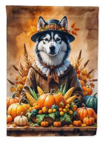 Siberian Husky Thanksgiving House Flag Large Porch Sleeve Pole Decorative Outside Yard Banner Artwork Wall Hanging, Polyester, House Size, Multic