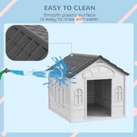 Grey 26' Plastic Dog House Outdoor with Air Vents Suitable for Small to Medium Dogs Durable Pet Shelter with Ventilation