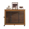 38.6" Dog Crate Furniture With Lockable Wheels Heavy Duty Wooden Dog Kennel With 2 Doors Steel Metal Pet Cage End Table Brown Indoor Dog House For Med