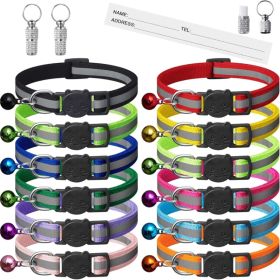 12 Pack Reflective Breakaway Cat Collars With Bells,Safety Buckle Kitten Collar, With Name Tag, Adjustable,Ideal For Girl Cats Male Cats (Option: Black)