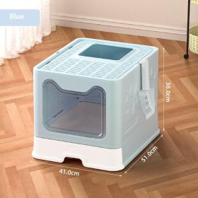 Cat Litter Box Front Entry Enclosed Extra Large Litter Box With Litter Catching Lid And Scoop For Big Cats Kitty (Option: BLUE)