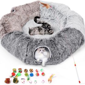 Large Cats Tunnels For Indoor Cats Fluffy Warm Cat Bed And Detachable Cave Tunnels With 20 Pet Toys, Donut Tunnel And Variety Kitten Toy Set For (Option: GREY)