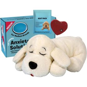 Heartbeat Dog Toy For Puppies, Real Feel Heartbeat, Calming Sleep Aid And Crate Training Comfort Toy With Heat Pack, Cream Plush Design (Option: WHITE)