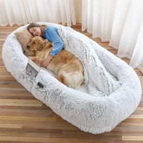 Human Dog Bed, Large Size Fits You And Pets, Washable Faux Fur Dog Bed For People Doze Off, Napping Orthopedic Dog Bed, Present Plump Pillow, Blanket, (Option: Gray-6XL71Lx45Wx12Th)