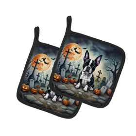 Boston Terrier Spooky Halloween Pair of Pot Holders Kitchen Heat Resistant Pot Holders Sets Oven Hot Pads for Cooking Baking BBQ, 7 1/2 x 7 1/2 (Default: Default)