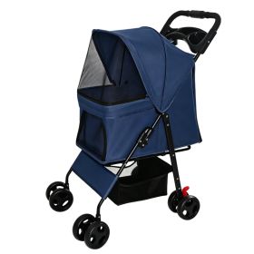 Foldable Pet Stroller for Small Dogs and Cats Under 28 lbs with Multi-Functional Tray, 2 Safety Leashes, Storage Basket & Breathable Mesh, 4 Wheels Pe (Option: BLUE)